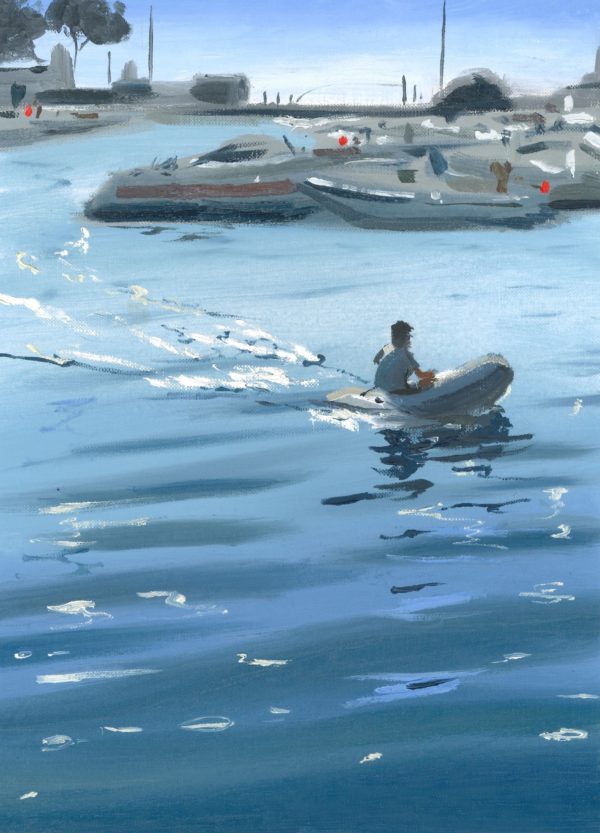 Oil painting of a tranquil lake in Lagos, Portugal by Jose Sanchez Peinado